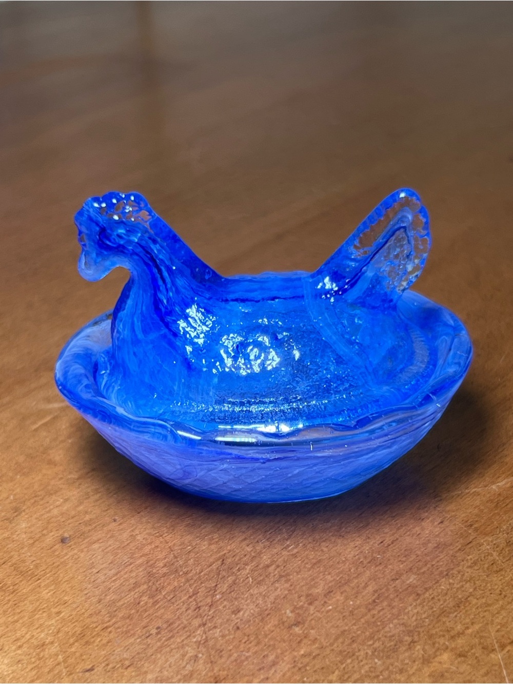 Cobalt Blue Glass Hen on Nest Dish - Swirl / Slag design - Mini HON